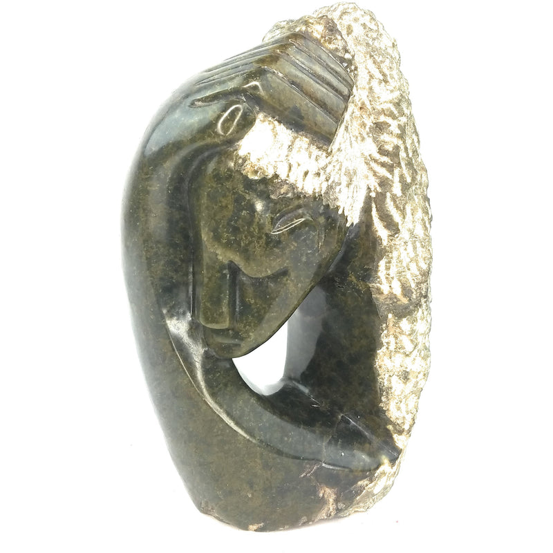 Hair Beauty Woman Sculpture – Hand Carved Shona Green Serpentine