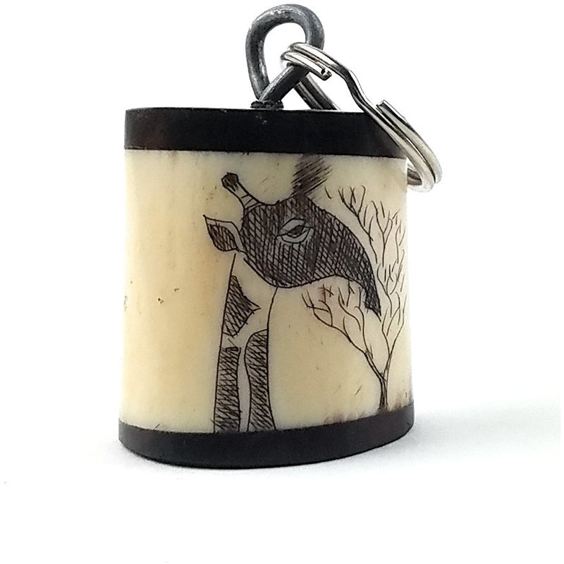 Handmade African Scrimshaw Cow Bone Keychain