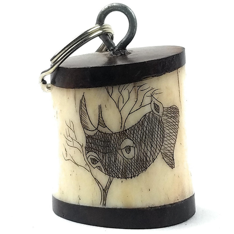 Handmade African Scrimshaw Cow Bone Keychain
