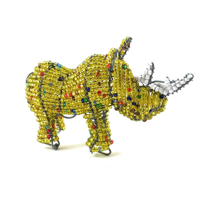 Handmade Beaded Rhino Sculpture – African Wire and Bead Art from Zimbabwe