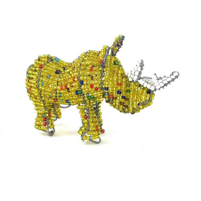 Handmade Beaded Rhino Sculpture – African Wire and Bead Art from Zimbabwe