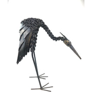 Handmade Recycled Metal Crane Sculpture with Head Down | Fair Trade Art from Zimbabwe