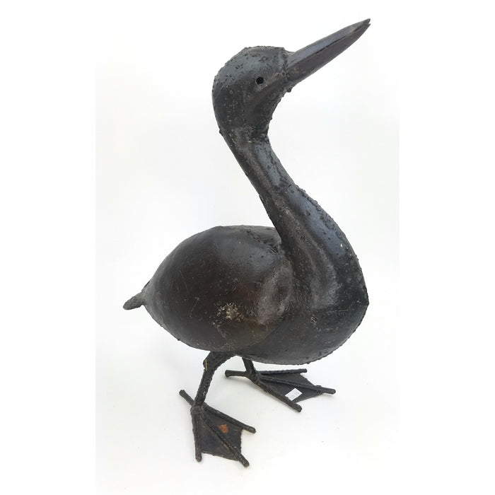 Handmade Recycled Metal Duck Sculpture Looking Up | Fair Trade Art from Zimbabwe