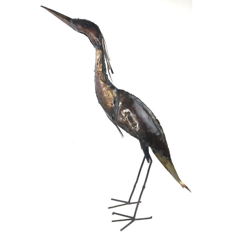 Handmade Recycled Metal Heron Sculpture | Fair Trade African Garden Art