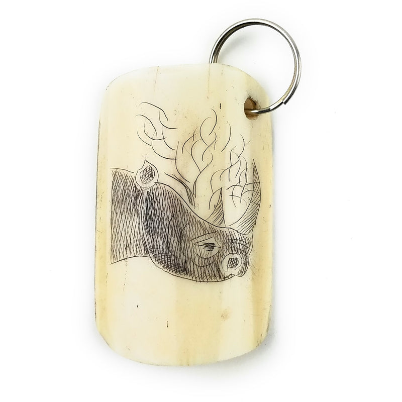 Handmade Scrimshaw Cow Bone Keychain – African Safari Animal Carvings