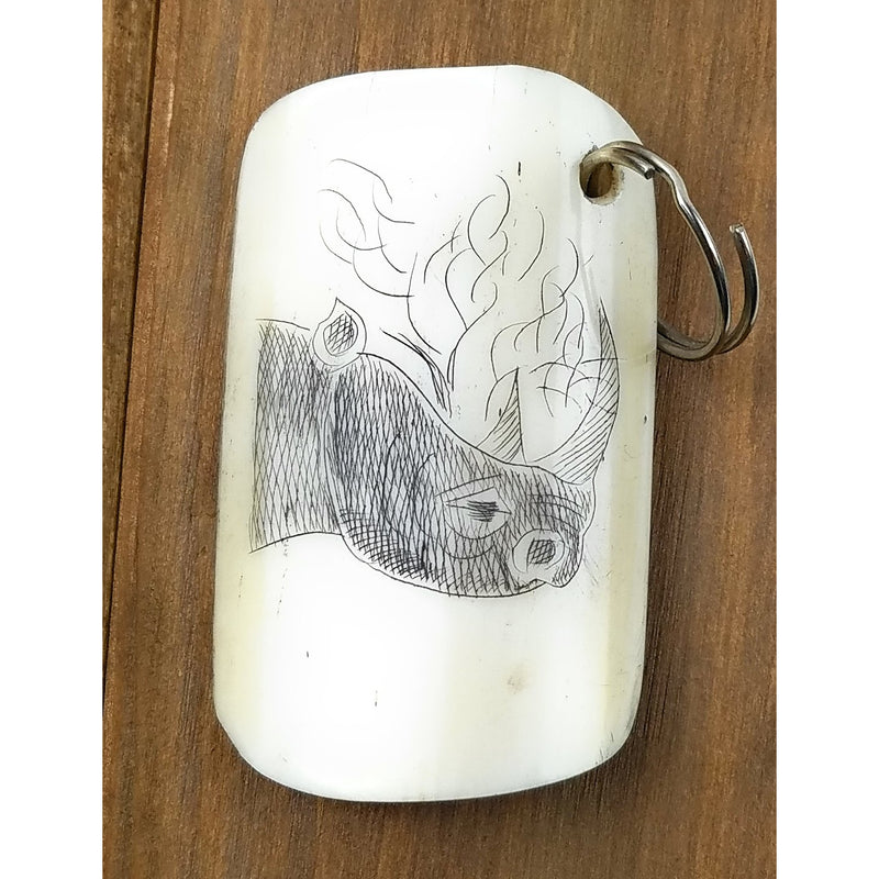 Handmade Scrimshaw Cow Bone Keychain – African Safari Animal Carvings