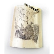Handmade Scrimshaw Cow Bone Keychain – African Safari Animal Carvings