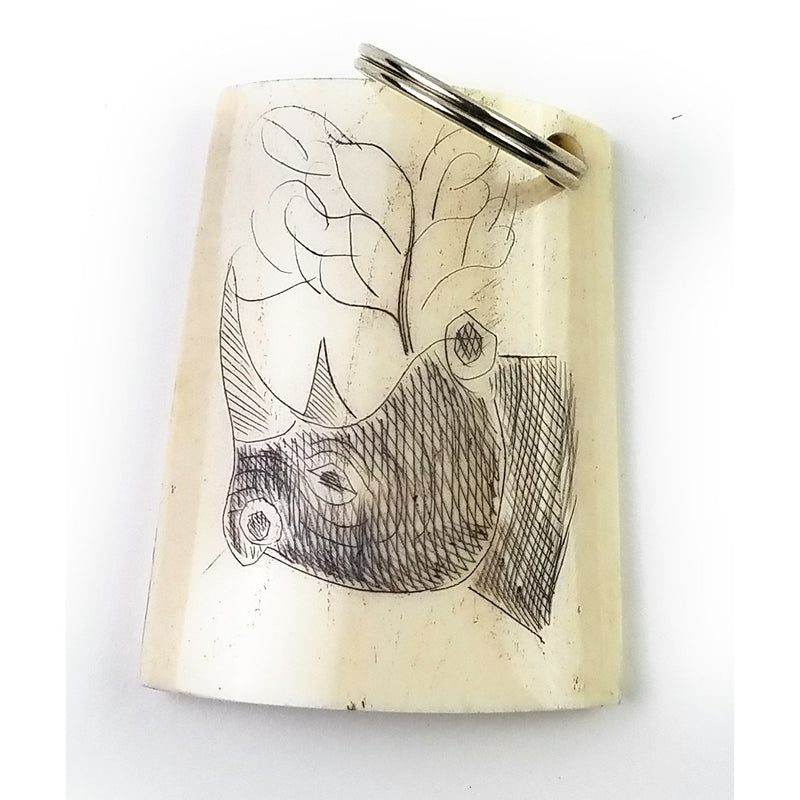 Handmade Scrimshaw Cow Bone Keychain – African Safari Animal Carvings