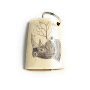 Handmade Scrimshaw Cow Bone Keychain – African Safari Animal Carvings