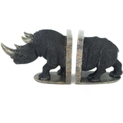 Handmade Textured Black Rhino Bookends – African Stone Art