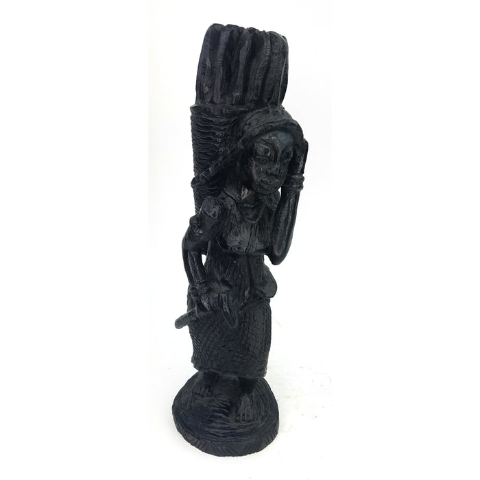 Hardworking Woman Sculpture – Handcrafted African Statue from Tanzania