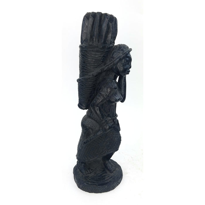 Hardworking Woman Sculpture – Handcrafted African Working Woman Statue from Tanzania