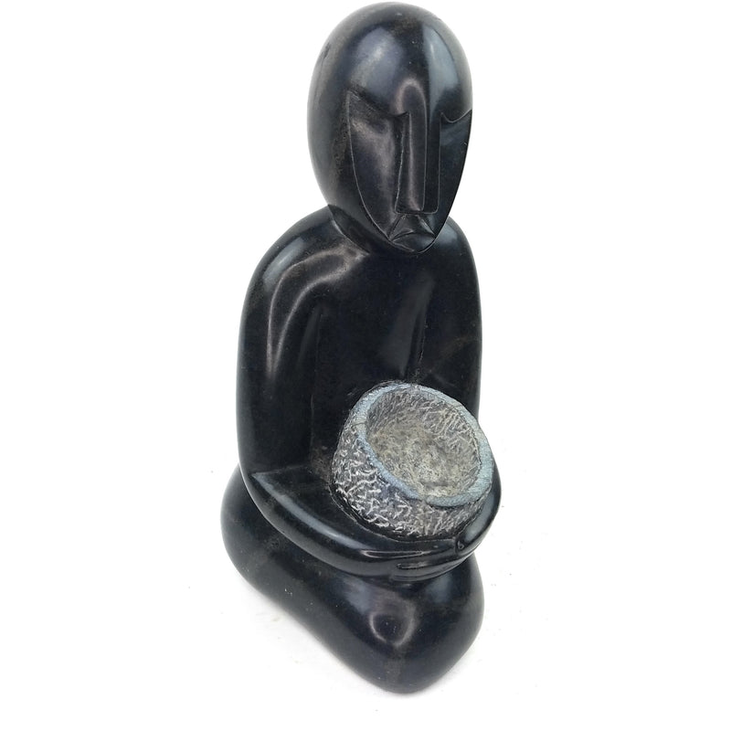 Harvesting Woman Sculpture – Hand Carved Shona Black Stone Art from Zimbabwe