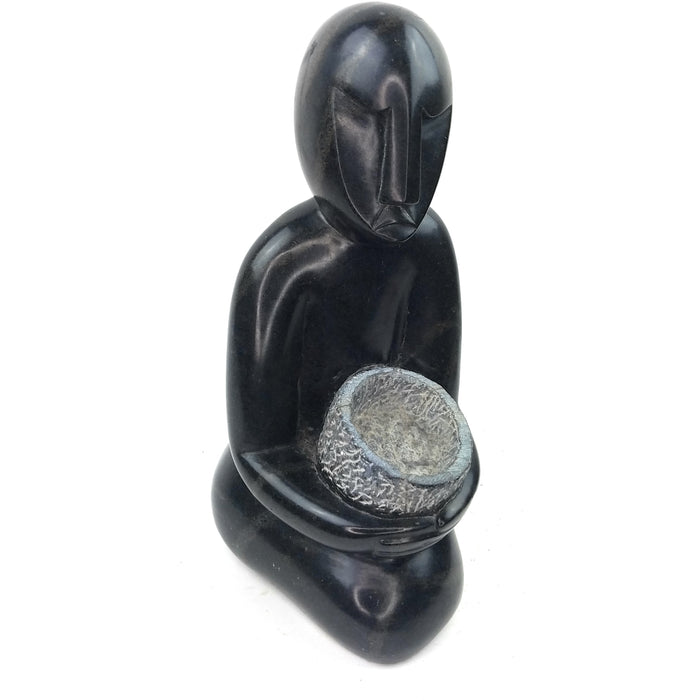 Harvesting Woman Sculpture – Hand Carved Shona Black Stone Art from Zimbabwe