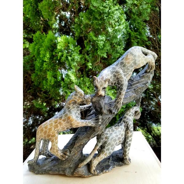 Climbing Leopards Sculpture Hand Carved In Zimbabwe