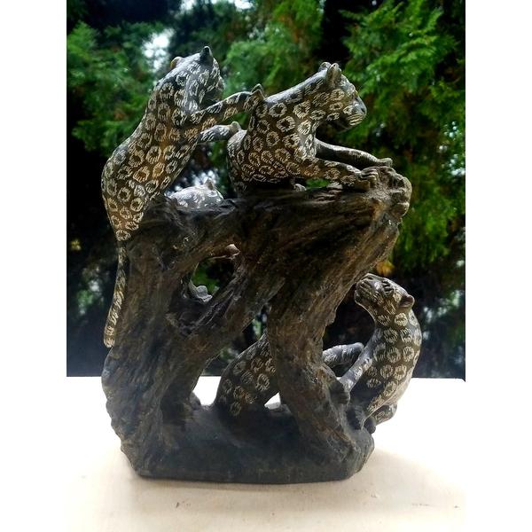 Climbing Leopards Sculpture Hand Carved In Zimbabwe