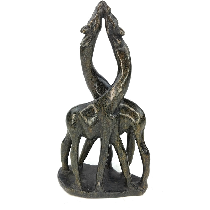 Kissing Giraffe Couple Sculpture – Earth-Tone Serpentine | Glossy Finish