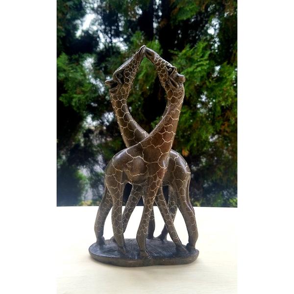 Kissing Giraffe Couple Sculpture | Hand Carved Zimbabwe