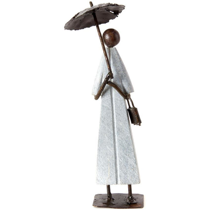 Lady in the Rain – Hand-Carved Springstone & Recycled Metal Sculpture from Zimbabwe