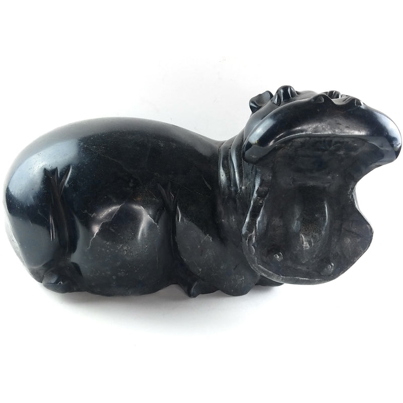 Large Polished Black Hippo Sculpture – Hand Carved Shona Stone Zimbabwe 
