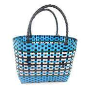 Large Woven Tote Bag – Light Blue, Green, Black & White | Handmade in Zimbabwe