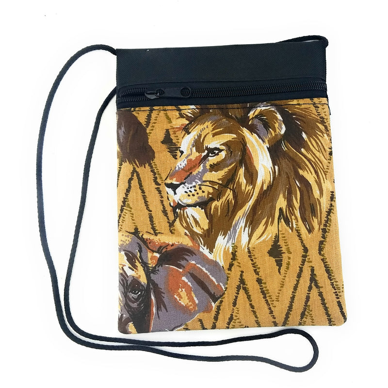 Lion and Elephant Safari Passport Bag – Handmade in Zimbabwe