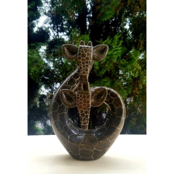 Loving Giraffe Couple Sculpture – Affectionate Pose | Hand Carved in Zimbabwe