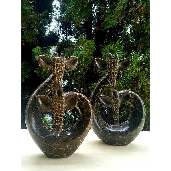 Loving Giraffe Couple Sculpture – Affectionate Pose | Hand Carved in Zimbabwe