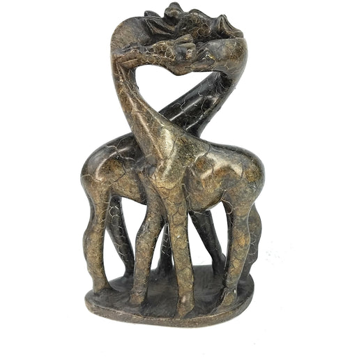 Loving Giraffe Couple Sculpture – Bent Necks | Earth-Tone Serpentine