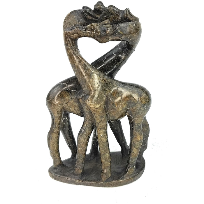 Loving Giraffe Couple Sculpture – Bent Necks | Earth-Tone Serpentine