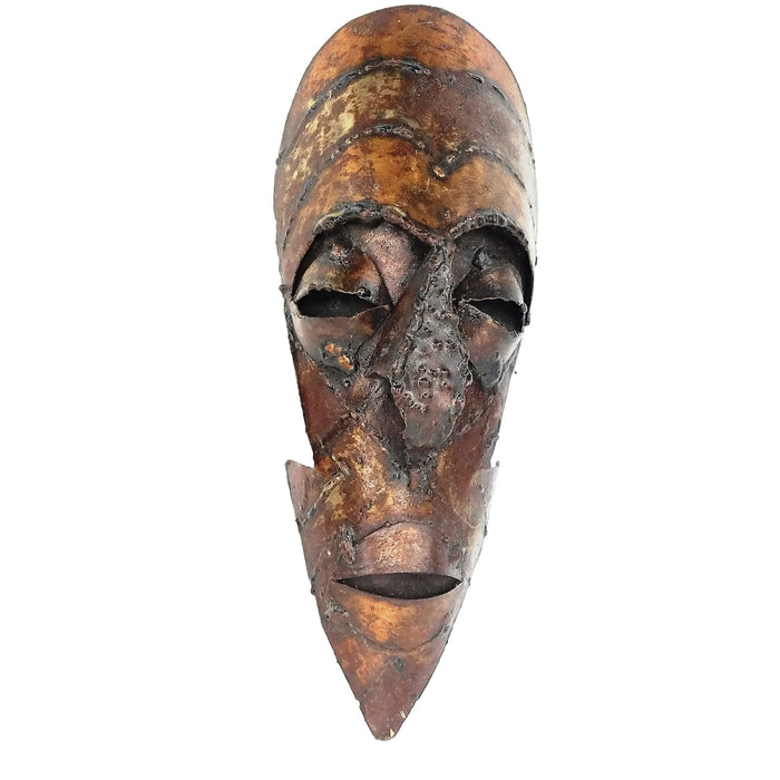 Recycled Metal African Warrior Mask with Rounded Top – Handmade in Zimbabwe