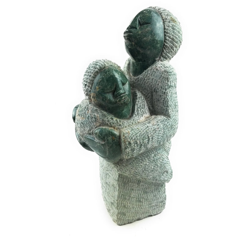 Mother Carrying Child Shona Stone Sculpture | Green Opal Stone
