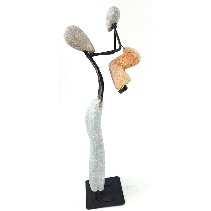 Mother and Child Sculpture – Hand-Carved Springstone & Recycled Metal Art from Zimbabwe