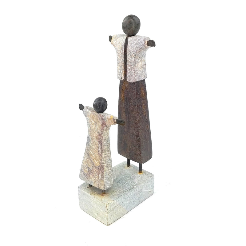 Mother and Daughter Sculpture – Hand-Carved Springstone & Recycled Metal Art from Zimbabwe