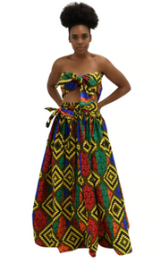Multicolor Geometric Ankara Maxi Skirt + Scarf | African Wear