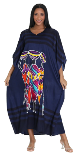 Navy Blue African Kaftan — African Working Women & Children Print