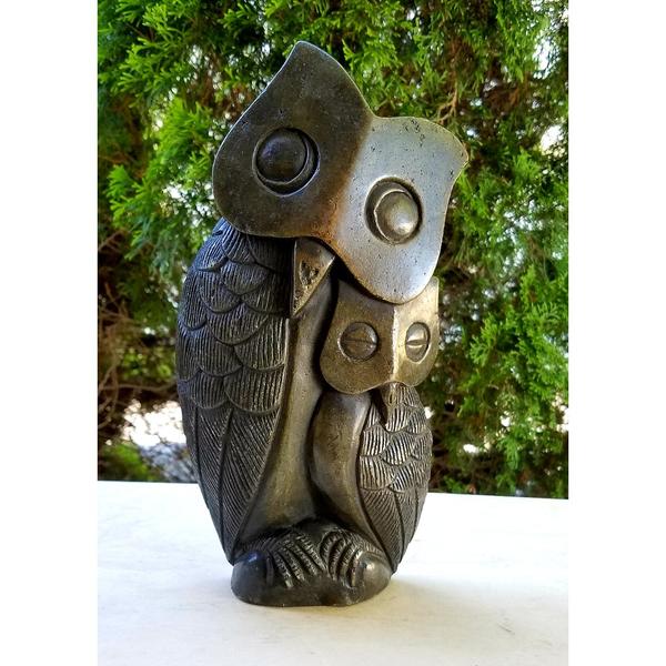 Wise Owl Mother And Child Hand Carved In Zimbabwe