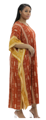 Orange/Brown African Mudcloth Kaftan Dress