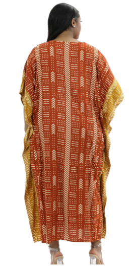 Orange Brown African Mudcloth Kaftan Dress | Plus Size Caftan