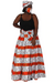 Orange & White Striped Tribal Print Ankara Maxi Skirt + Scarf