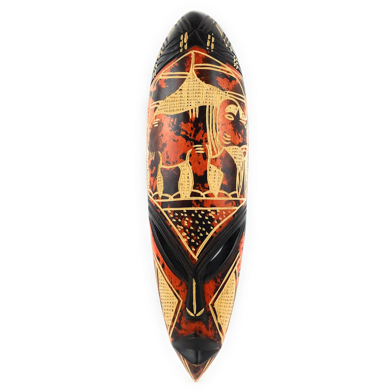 Orange Wooden Fang Mask – Ghanaian Tribal Art with Symbol