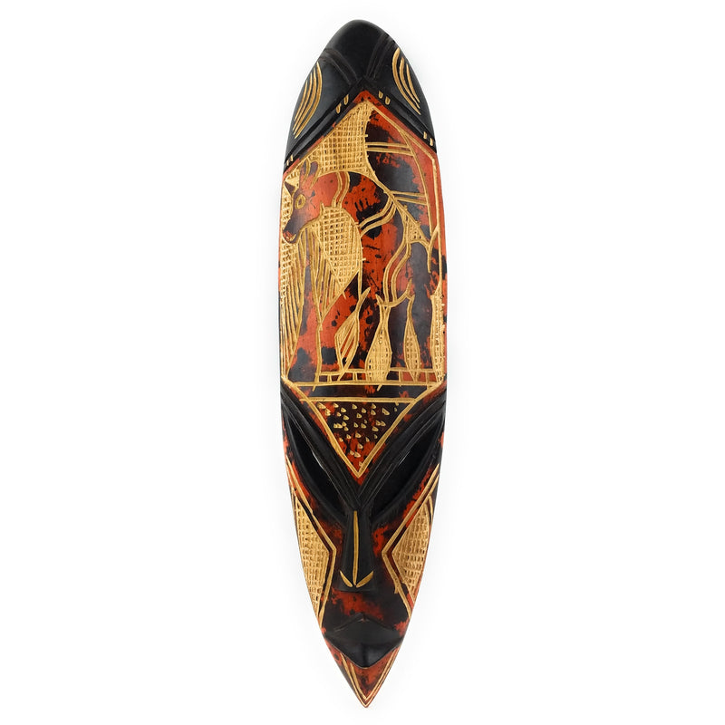 Orange Wooden Fang Mask – Ghanaian Tribal Art with Symbol