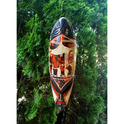 Orange Wooden Fang Mask – Ghanaian Tribal Art with Symbol