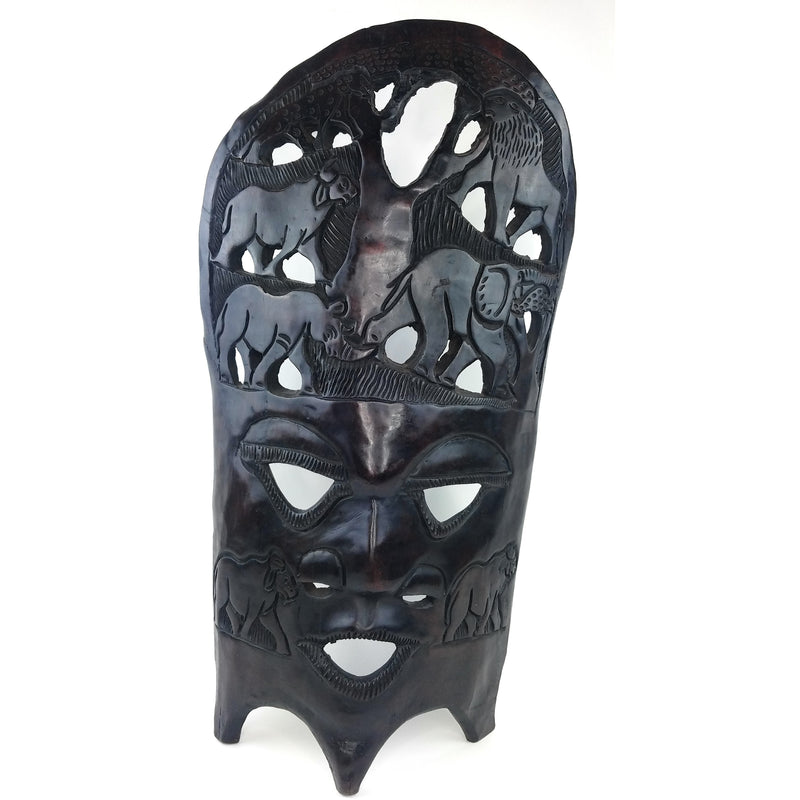 Oversized Big Five African Mask – Hand-Carved Ebony Wood Wall Art from Zimbabwe