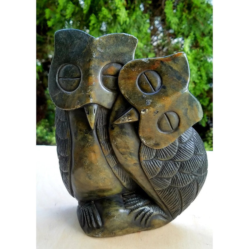 Owl Couple Sculpture – Hand-Carved Shona Stone from Zimbabwe