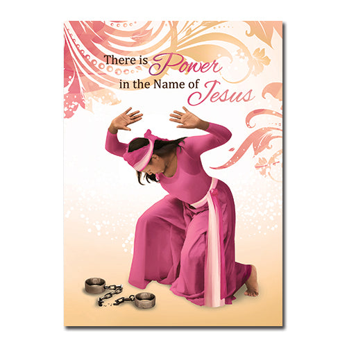 There Is Power In The Name Of Jesus" with radiant background.