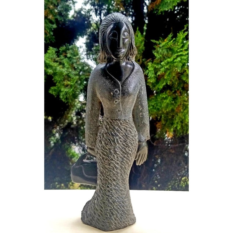 Professional Woman Sculpture – Hand Carved Shona Springstone from Zimbabwe