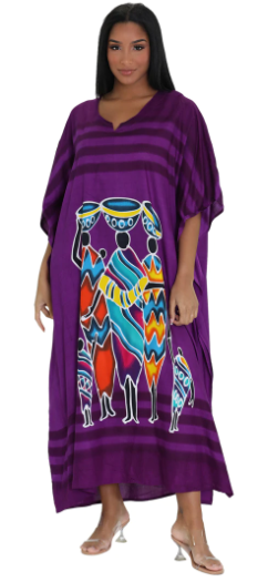 Purple African Kaftan Dress – Women & Children Print 