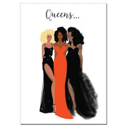 African American blank card titled "Queens" featuring three women supporting one another