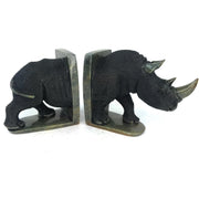 Realistic Black Rhino Bookends – Hand Carved Shona Stone